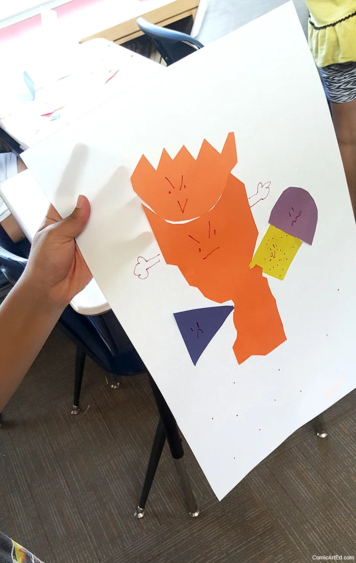 Some students chose to collage a whole person's body with their feelings symbols. (3rd grade)