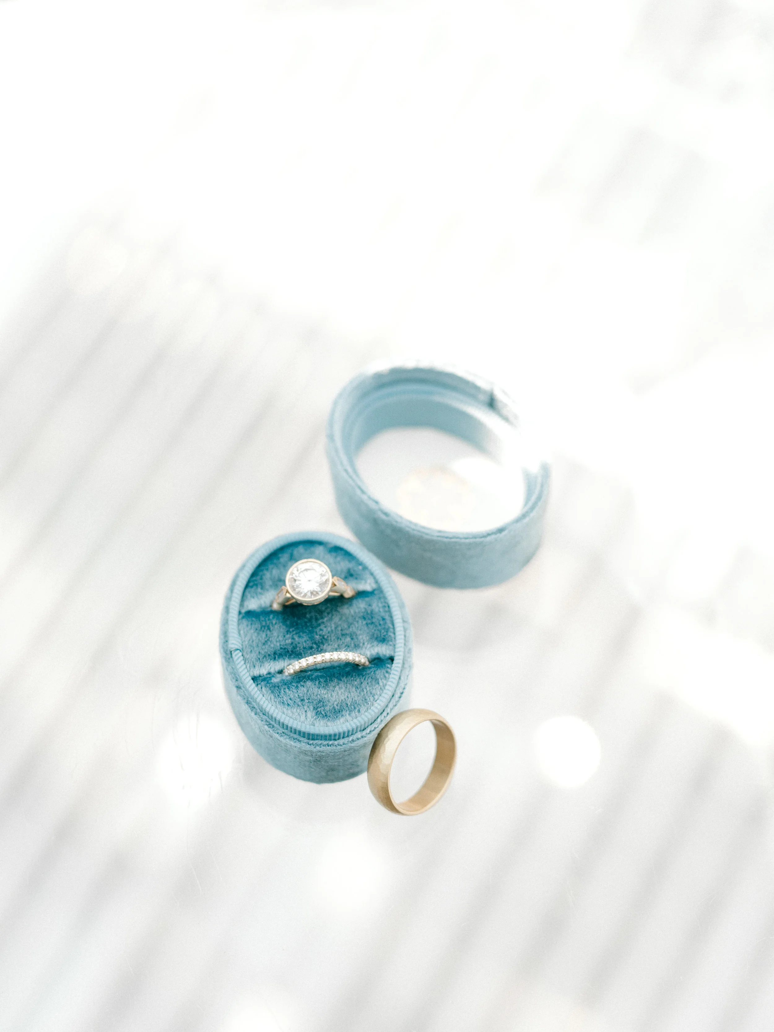 Modern wedding rings in a brushed gold finish. Perfect for the modern couple looking for a classic style.