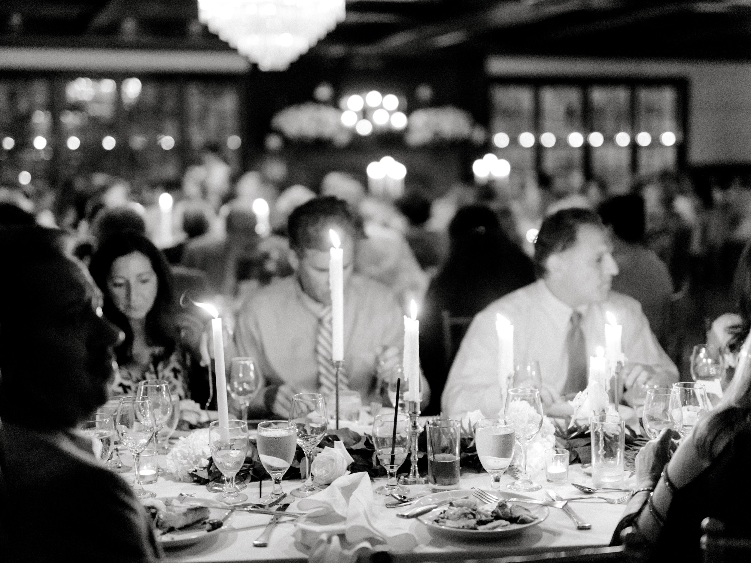 A romantic candlelit reception gives an intimate and romantic feel to this modern summer wedding at Hotel du Village.