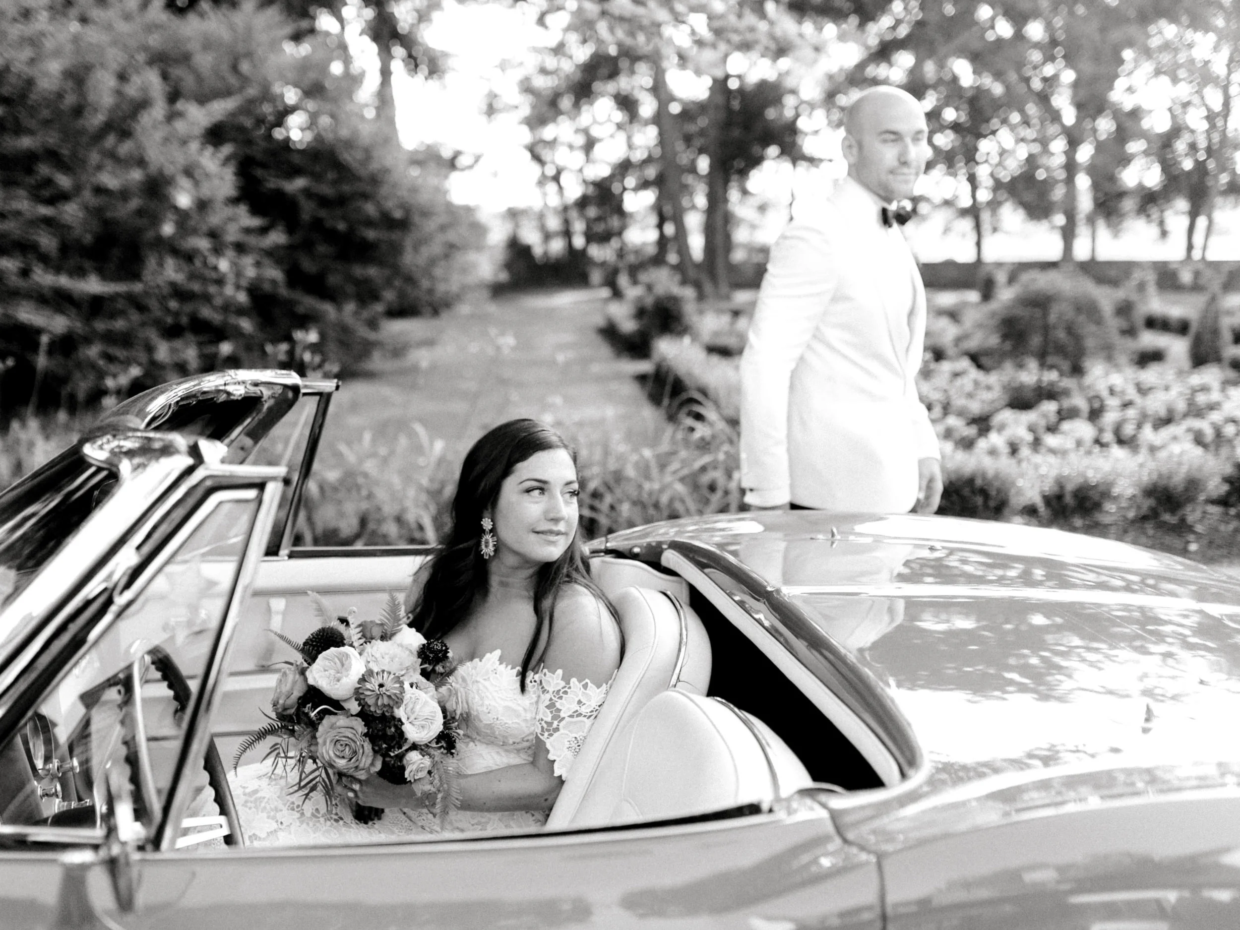 We love the addition of a classic car for your wedding day, like this one on Lindsey and James’s modern summer wedding at Hotel du Village.