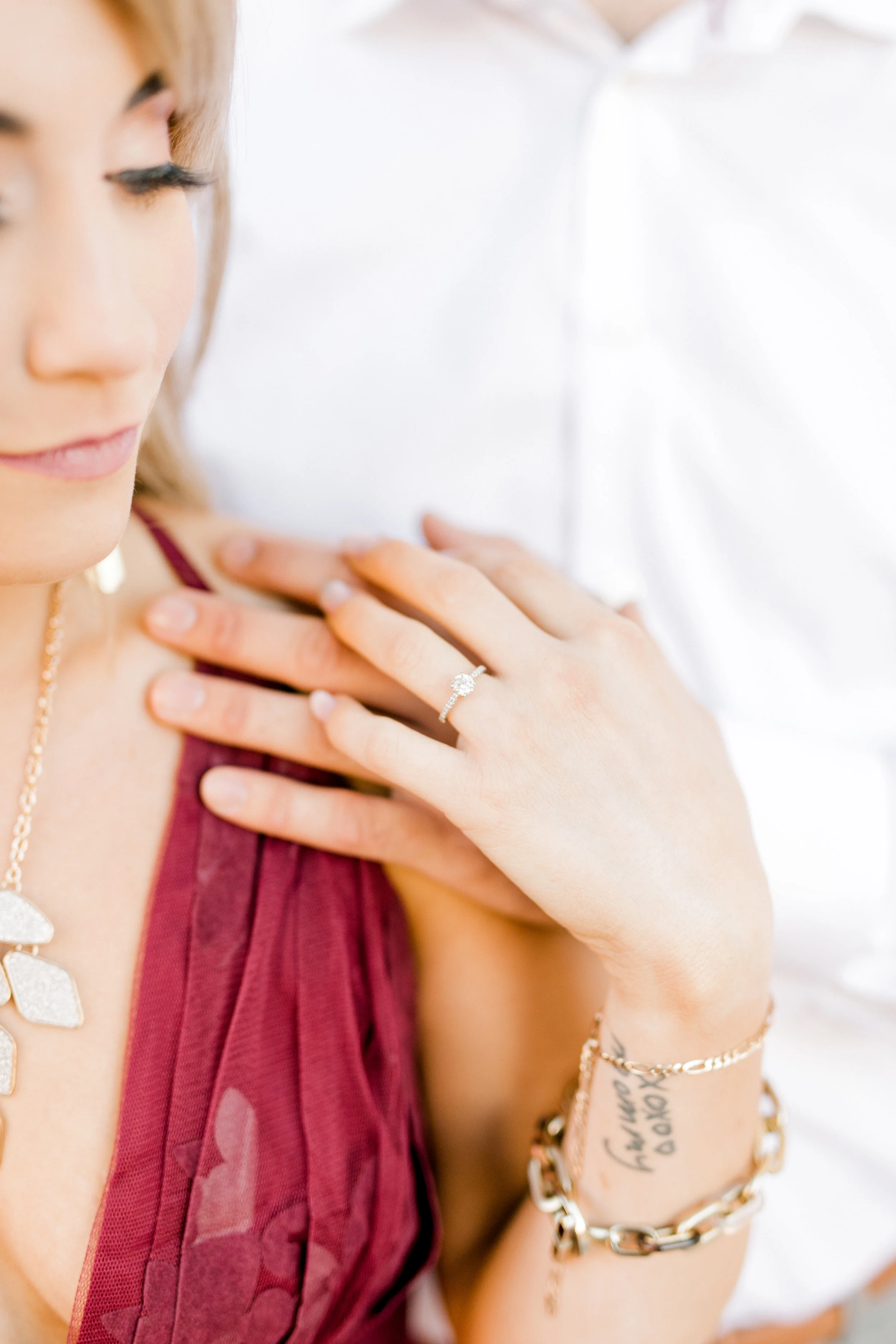 We couldn’t get over the bright white and burgundy styling for Nikki and Dale’s romantic fall engagement session in Old City, Philadelphia.