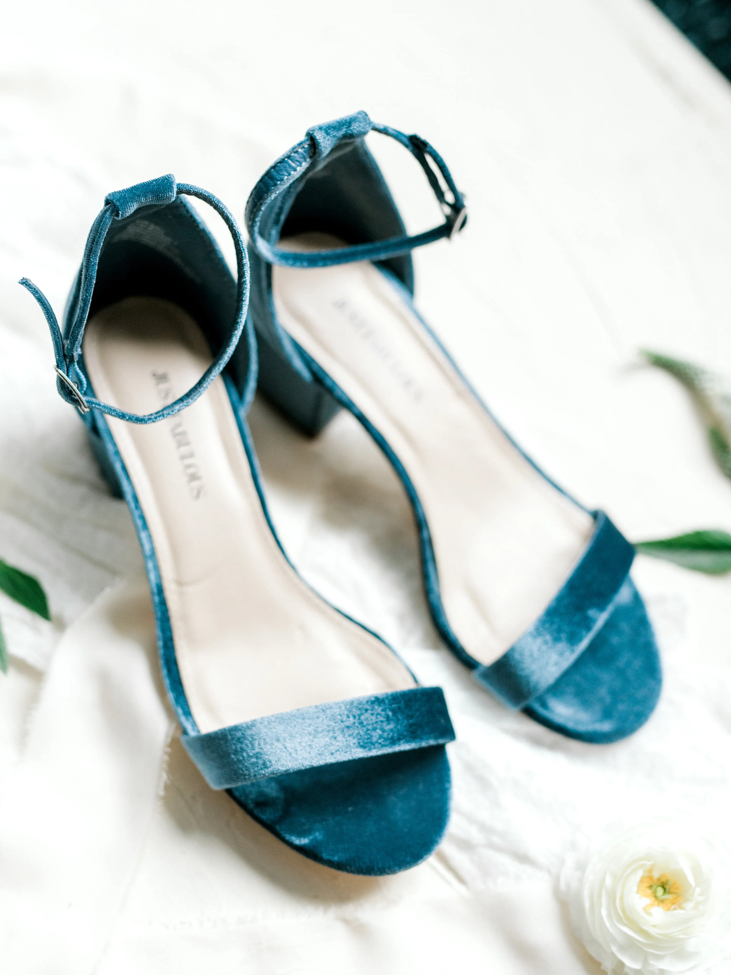 Velvet is in, and these elegant blue block heels from this bright boho chic Tyler Gardens wedding in Bucks County were everything