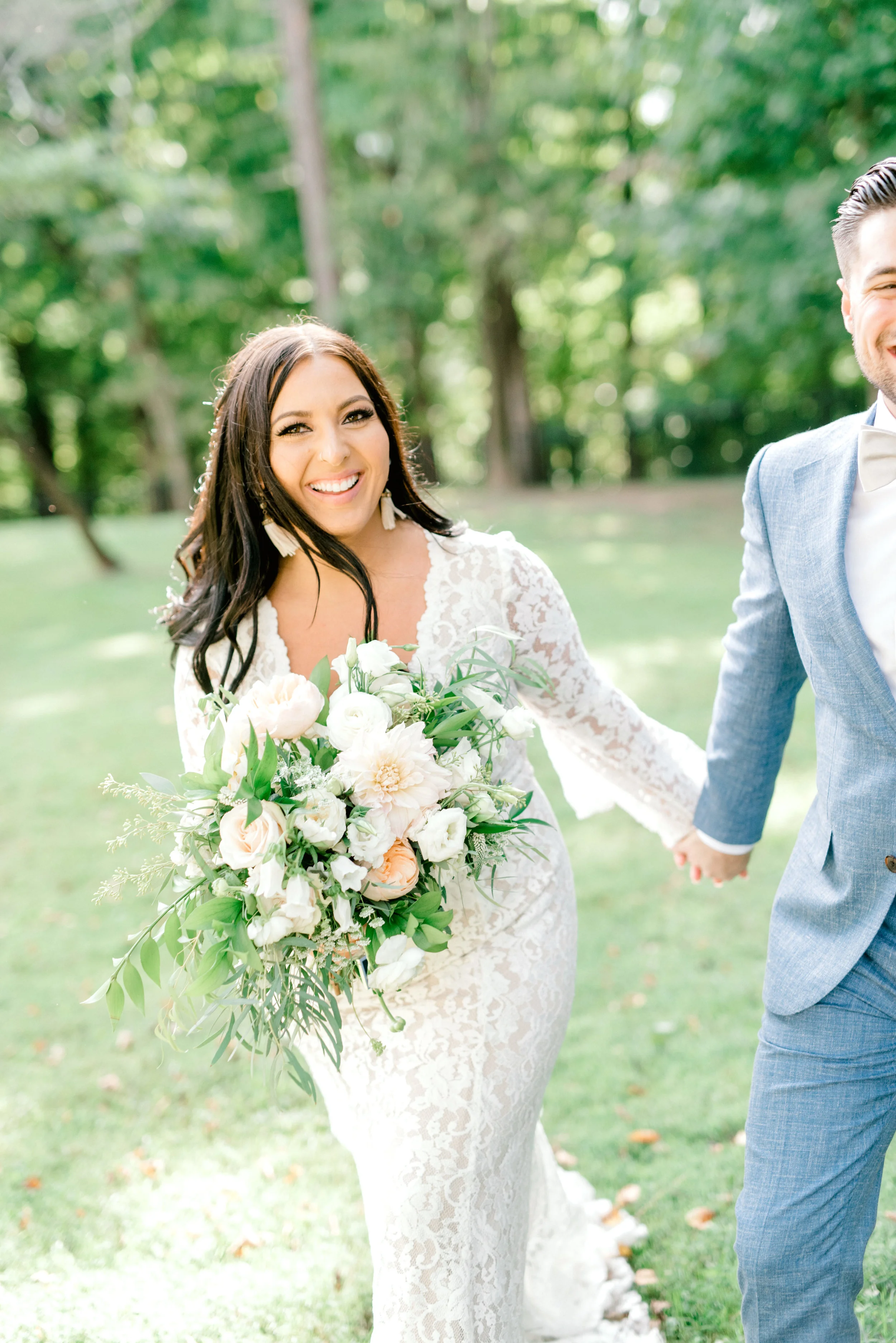 We love the sun in the afternoon and this happy couple smiling at their bright boho chic Tyler Gardens wedding in Bucks County