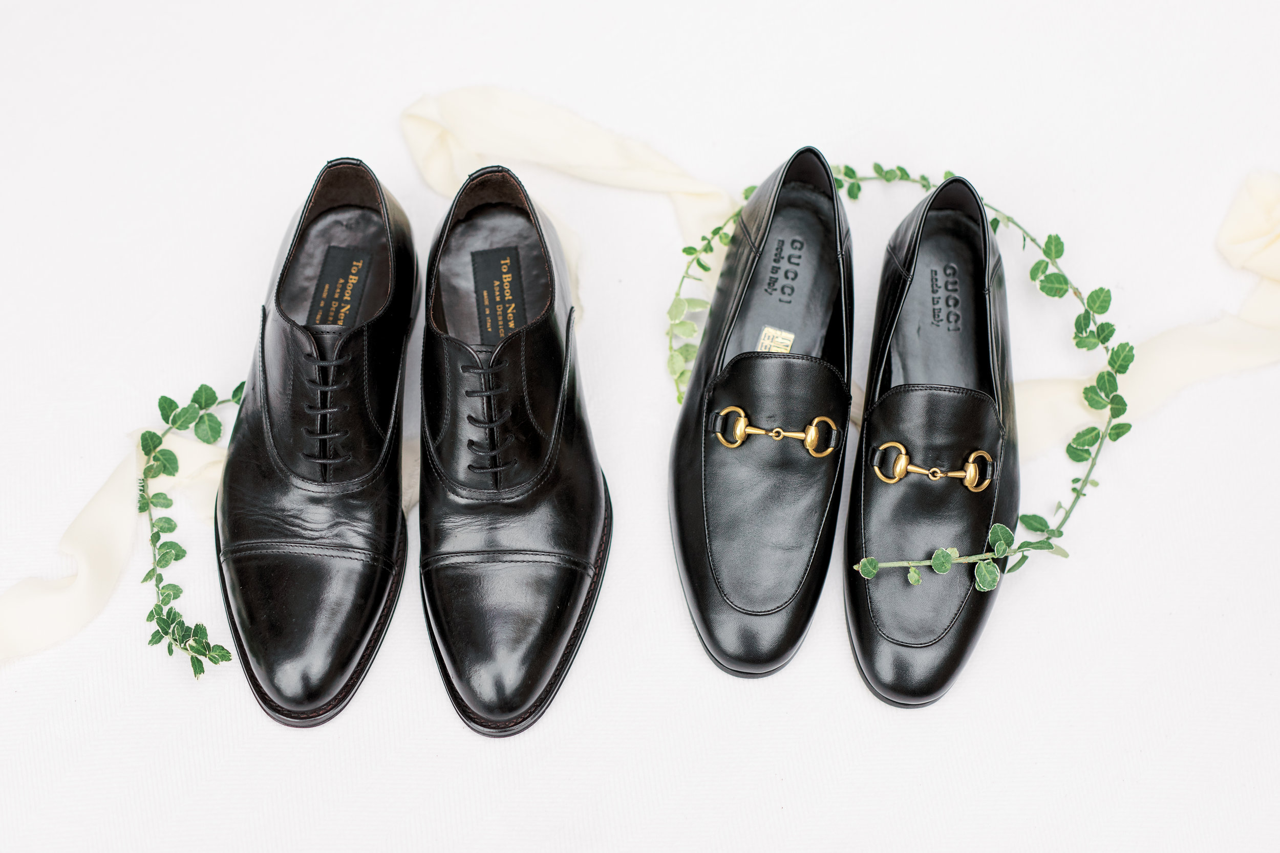 two grooms with gucci shoes on their Philadelphia wedding day