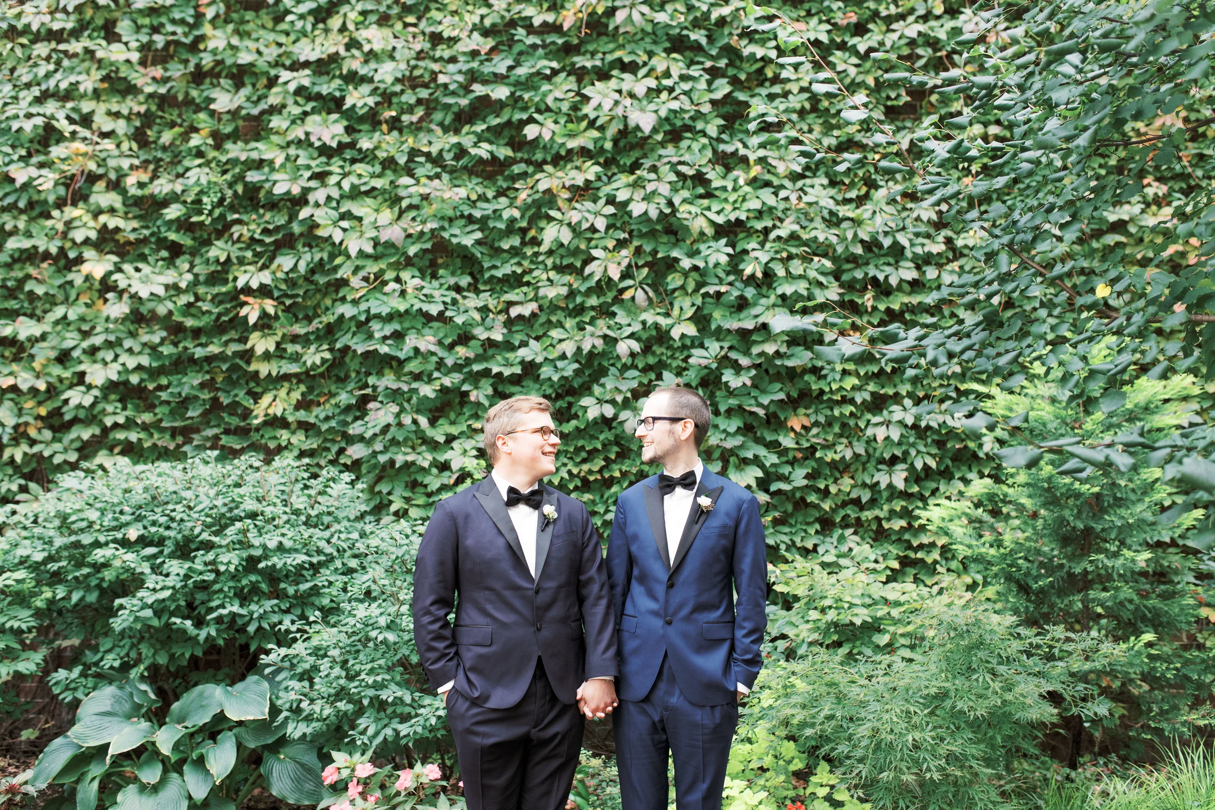 same sex wedding, two grooms with glasses on their Philadelphia wedding day, Old City Philadelphia
