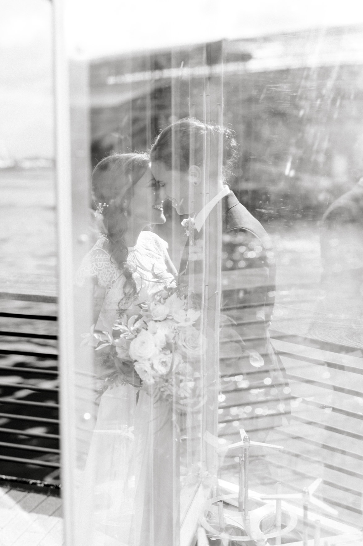 This temporary geometric installation at Race Street Pier gave us some fun reflections to play with for portraits at this modern and elegant old city Philadelphia Power Plant Productions wedding. Power Plant Production wedding photographer