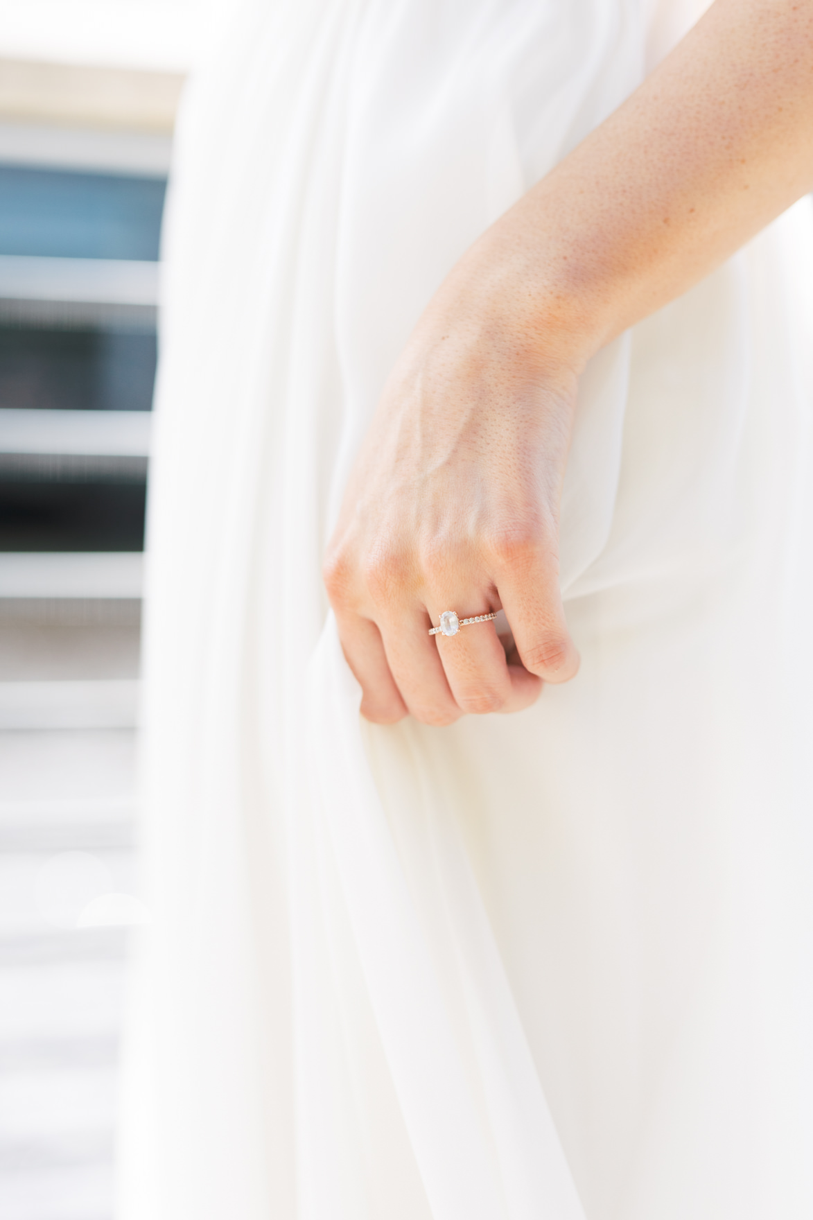 This modern white sapphire ring added a touch of elegance with a sustainable flair for this modern and elegant old city Philadelphia Power Plant Productions wedding. Power Plant Production wedding photographer