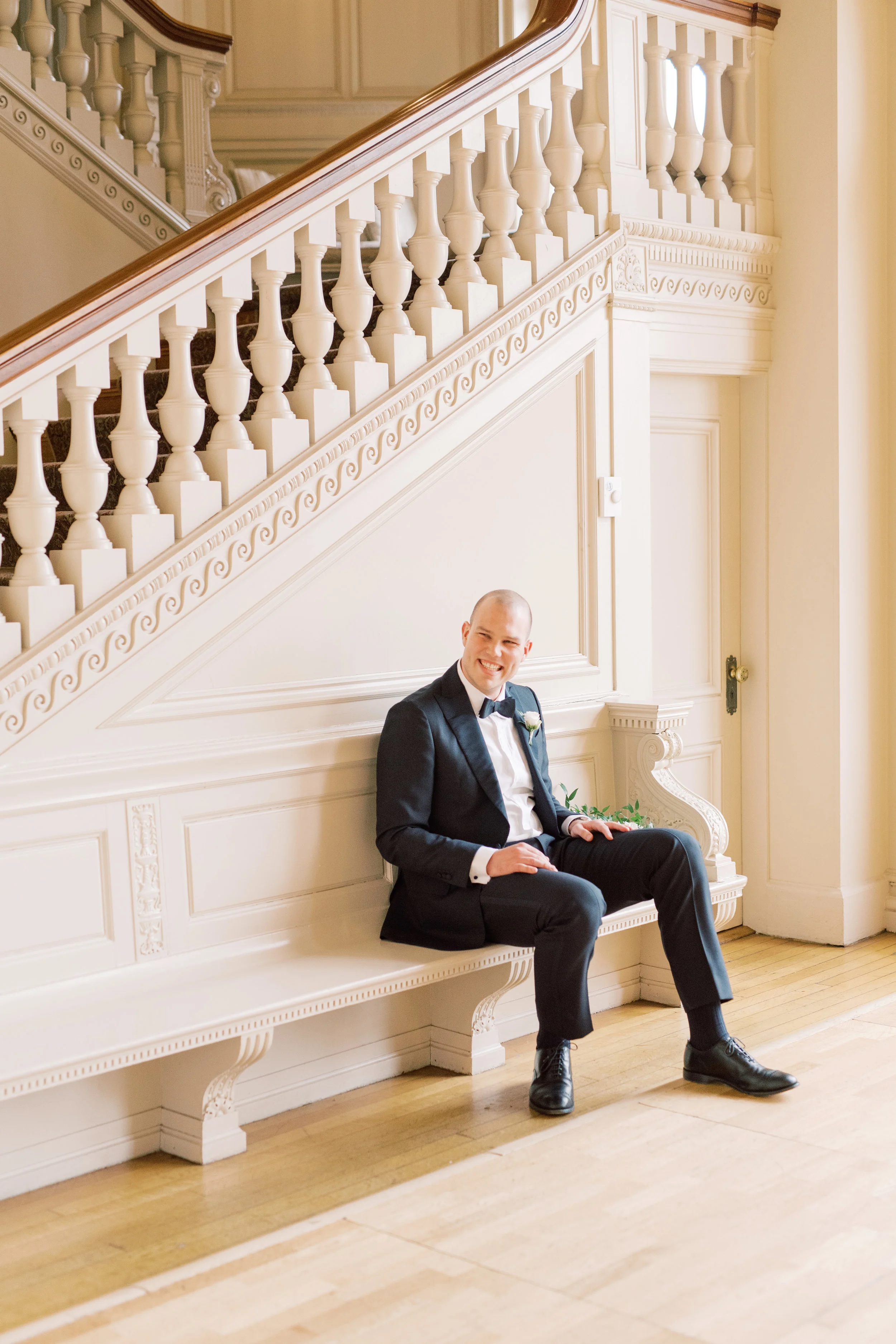 Our groom’s face lit up with joy as he finally saw his bride for their first look at their romantic and classic wedding day for their french inspired green and white Cairnwood Estate wedding