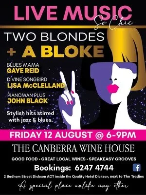 Live band performance by Two Blondes And a Bloke