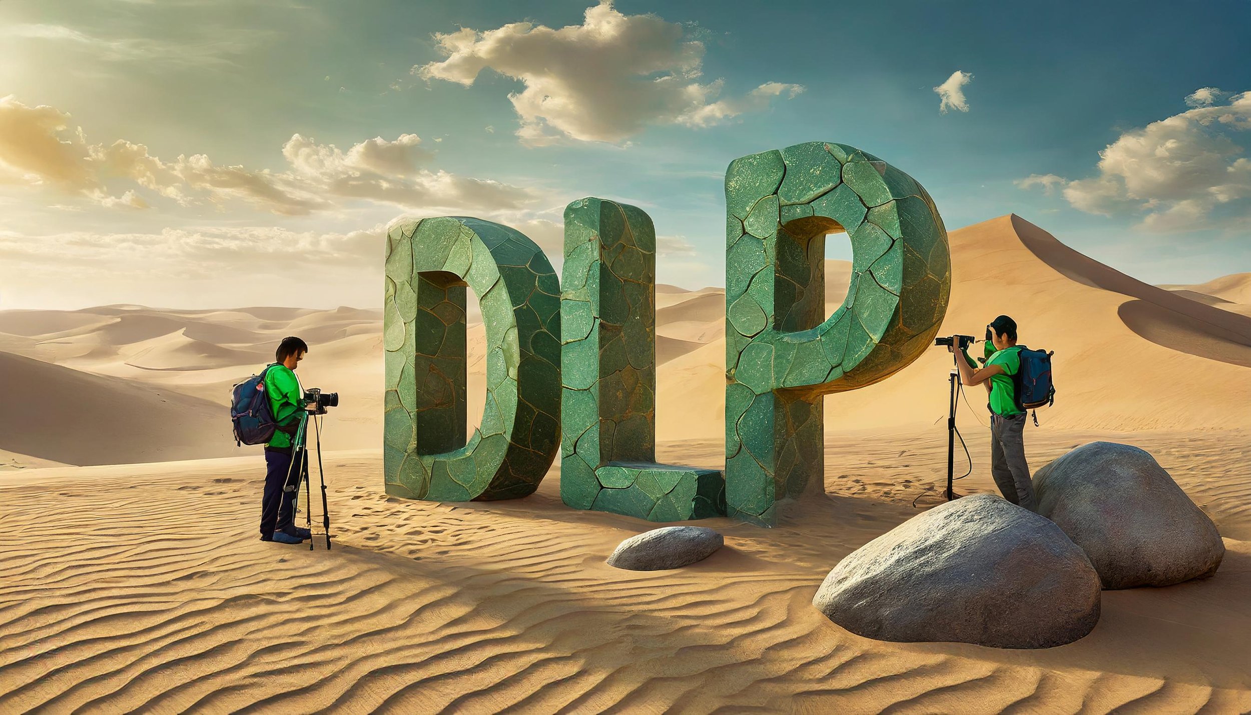 Firefly the large letters DLP, which are green in color and textured like stones, sit together in a -2.jpg