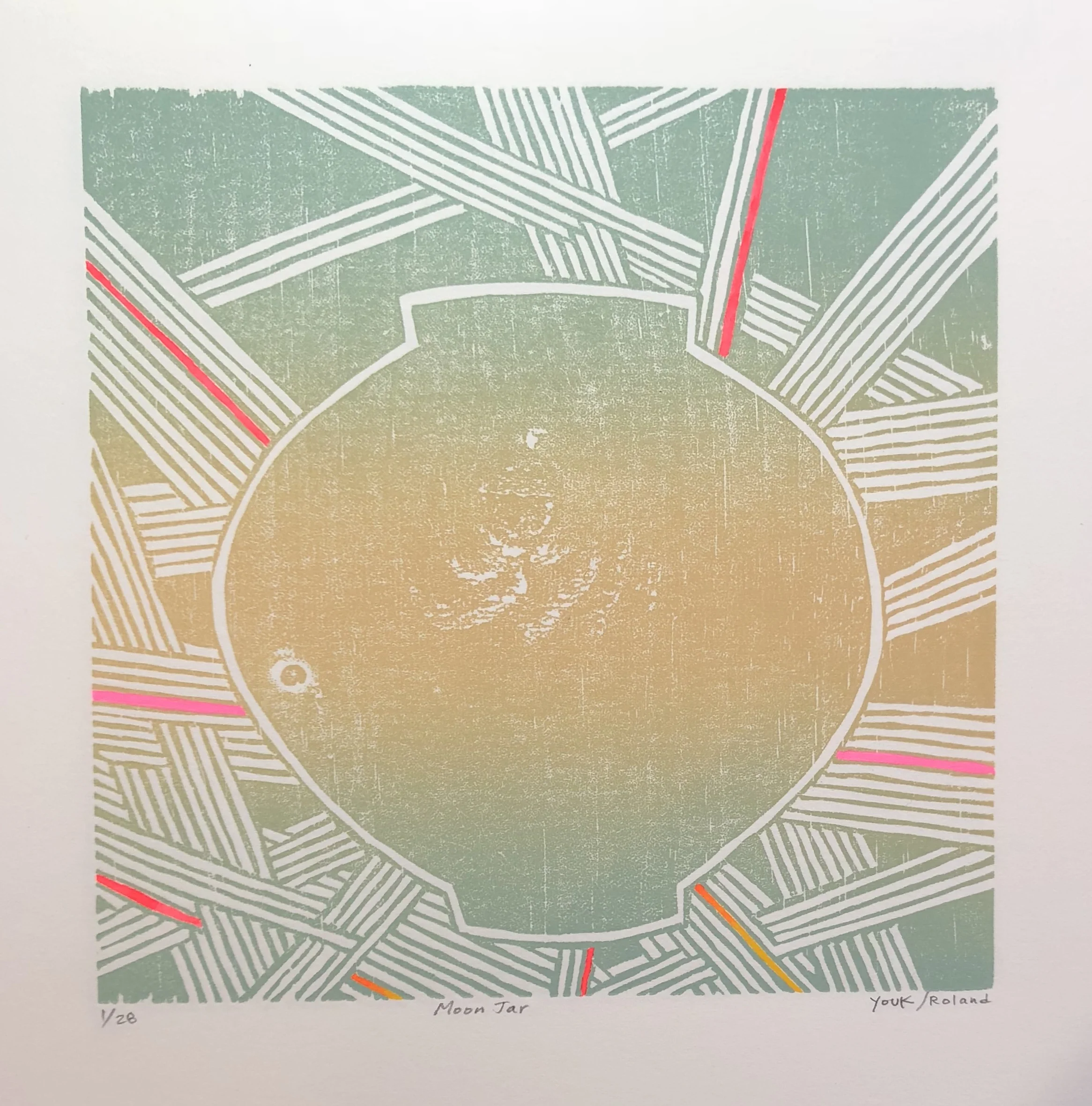 “Moon Jar” Woodcut by Rochelle Youk and Nathalie Roland