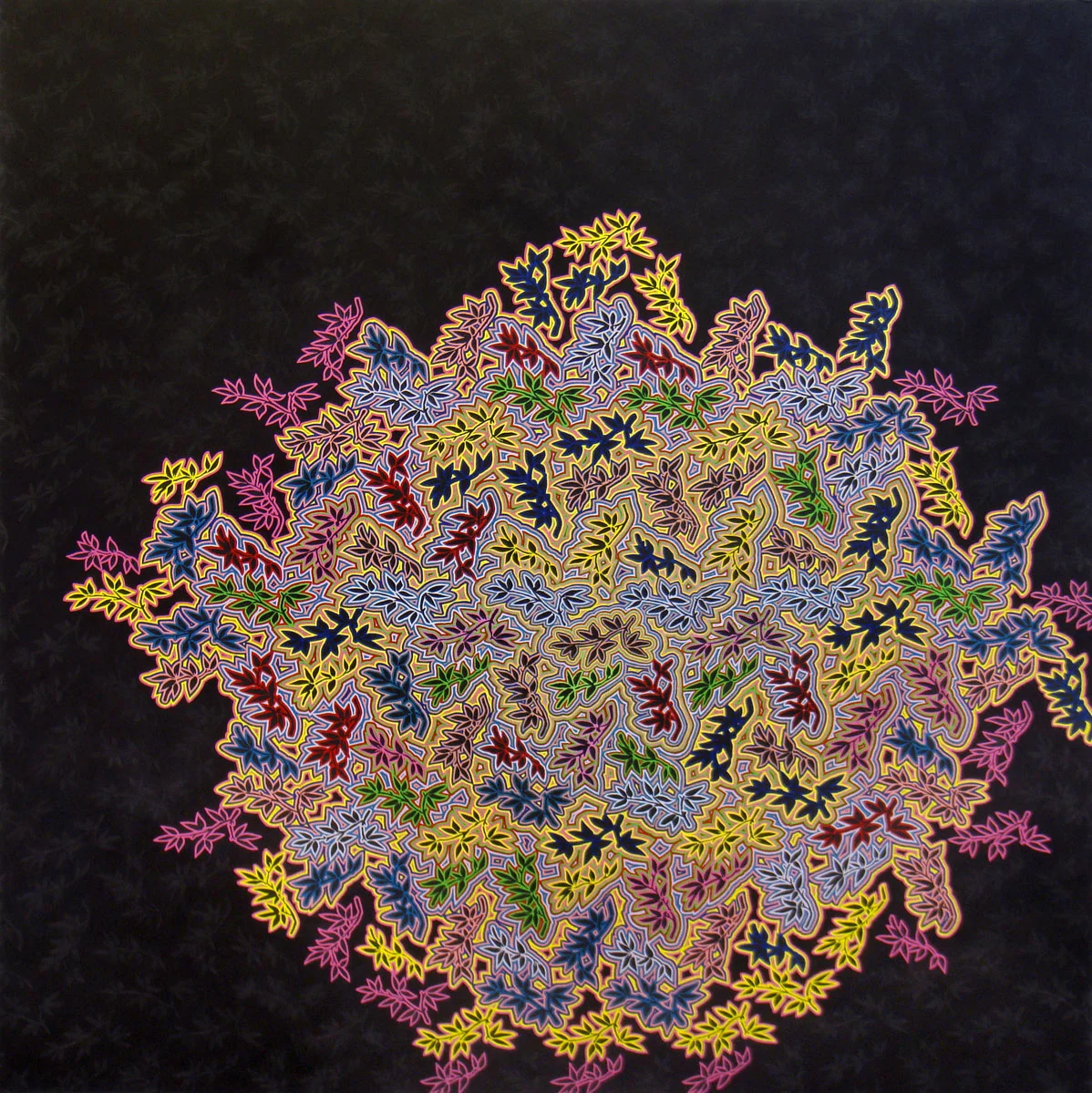 Sekdong by Rochelle Youk. Oil and fabric on panel 42”x42” 2010