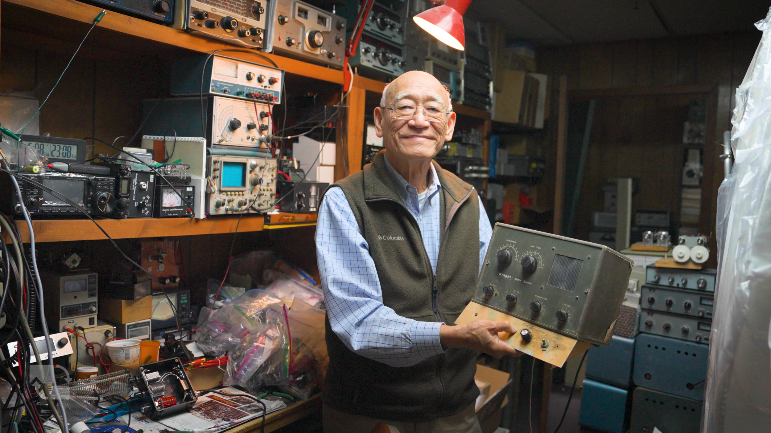 Martin poses with his original Knight Kit Radio: The first he ever built