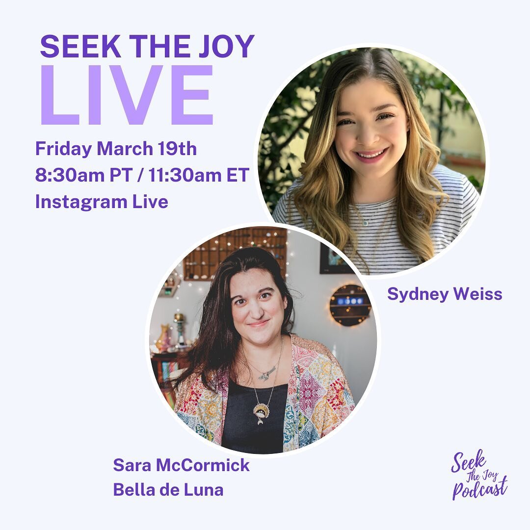 Seek The Joy LIVE ✨

Join us this Friday March 19th at 8:30am PT / 11:30am ET for a conversation with Sara McCormick of @belladelunaastrology 

We&rsquo;re breaking down the 12 zodiac signs and the simple + practical self-care practices we can use wh