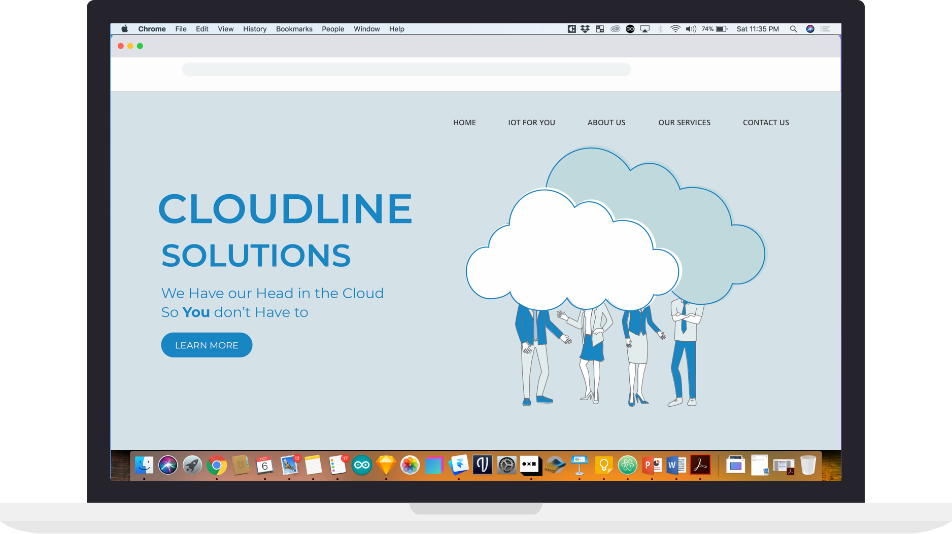 Landing page proposal with blue backbground