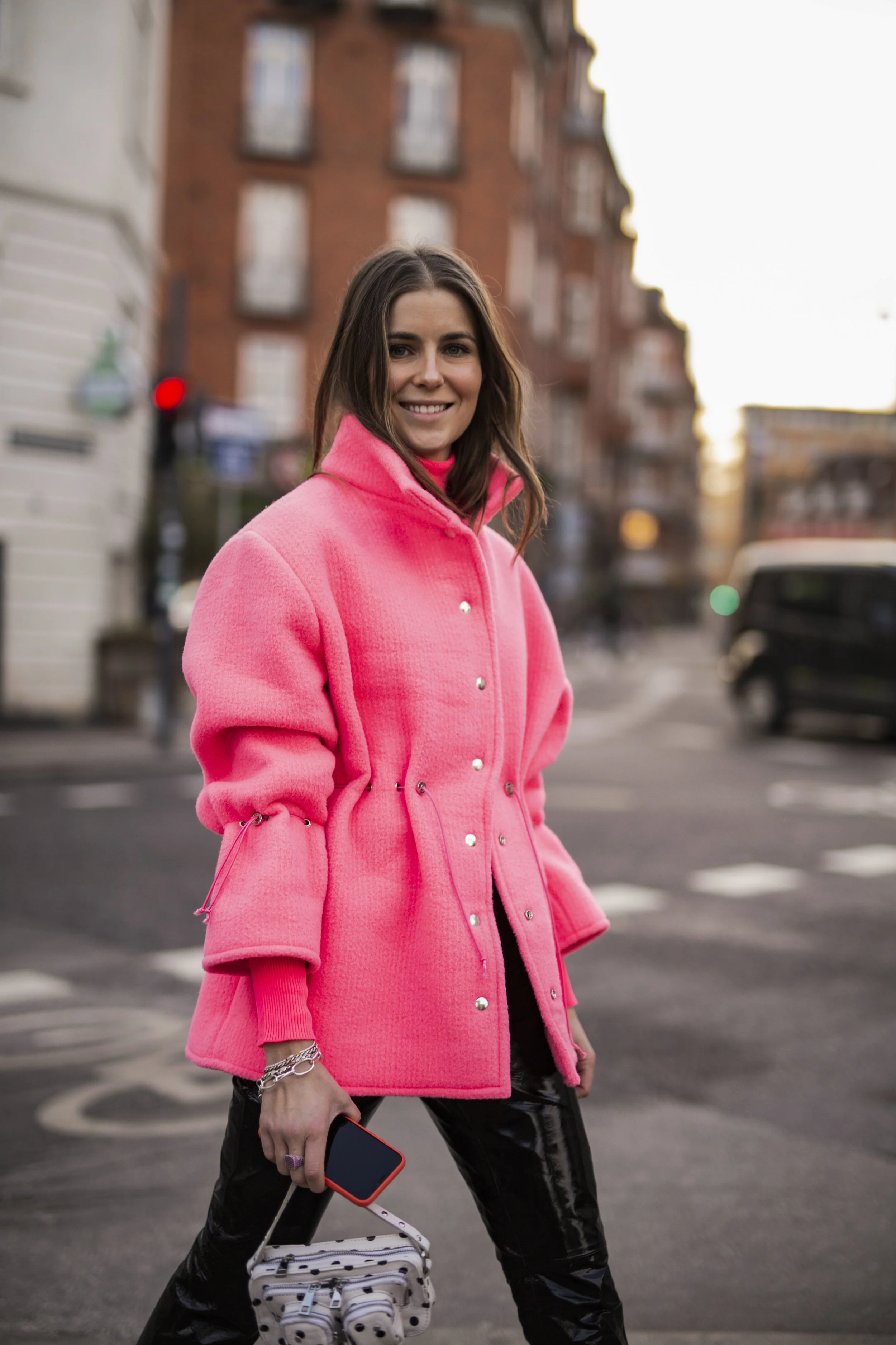 Best Streetstyle during Copenhagen Fashion Week. Nina-Sandbeckduring on the streets of Copenhagen in her own jacket design