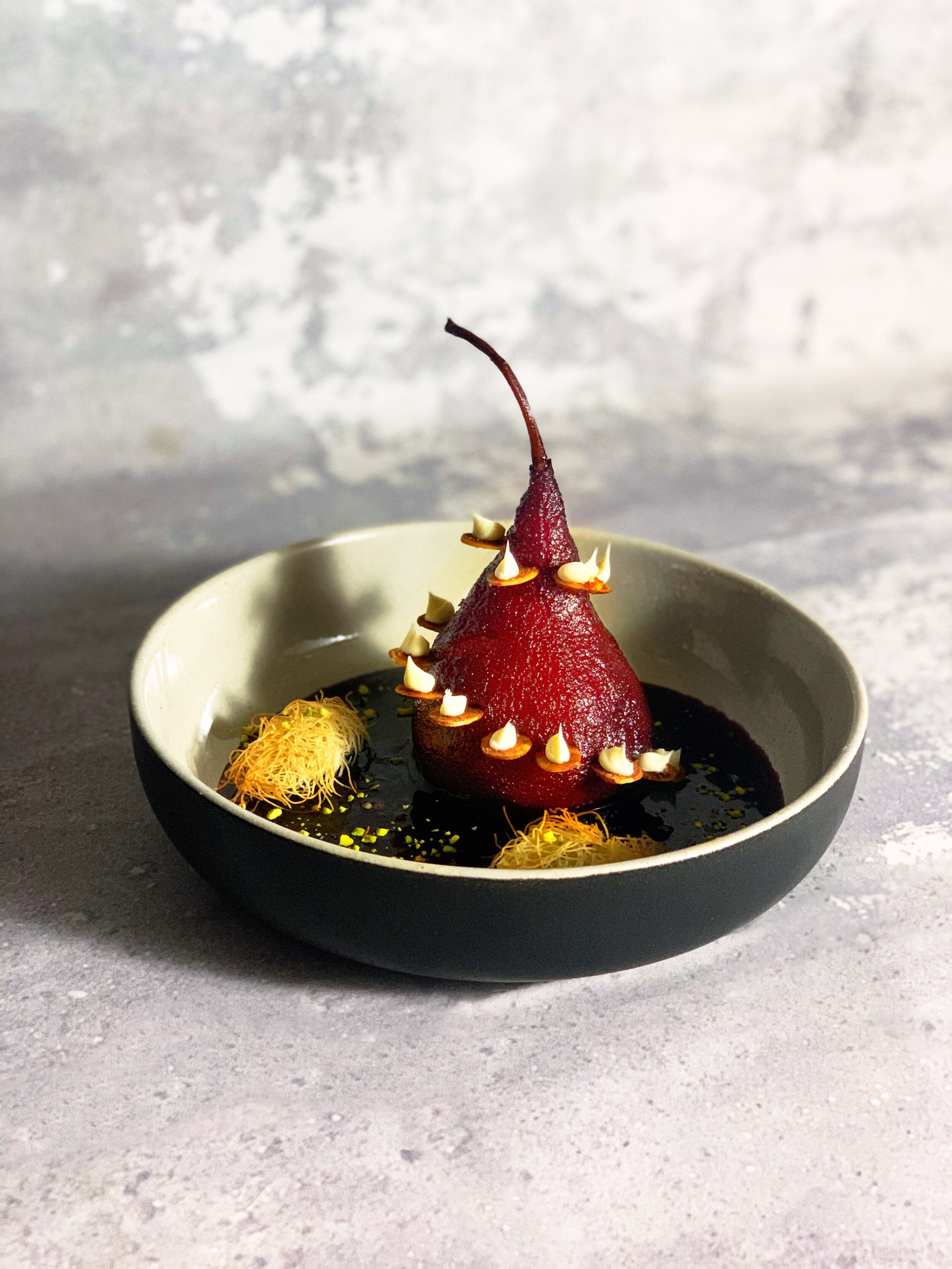 Wine poached pear
