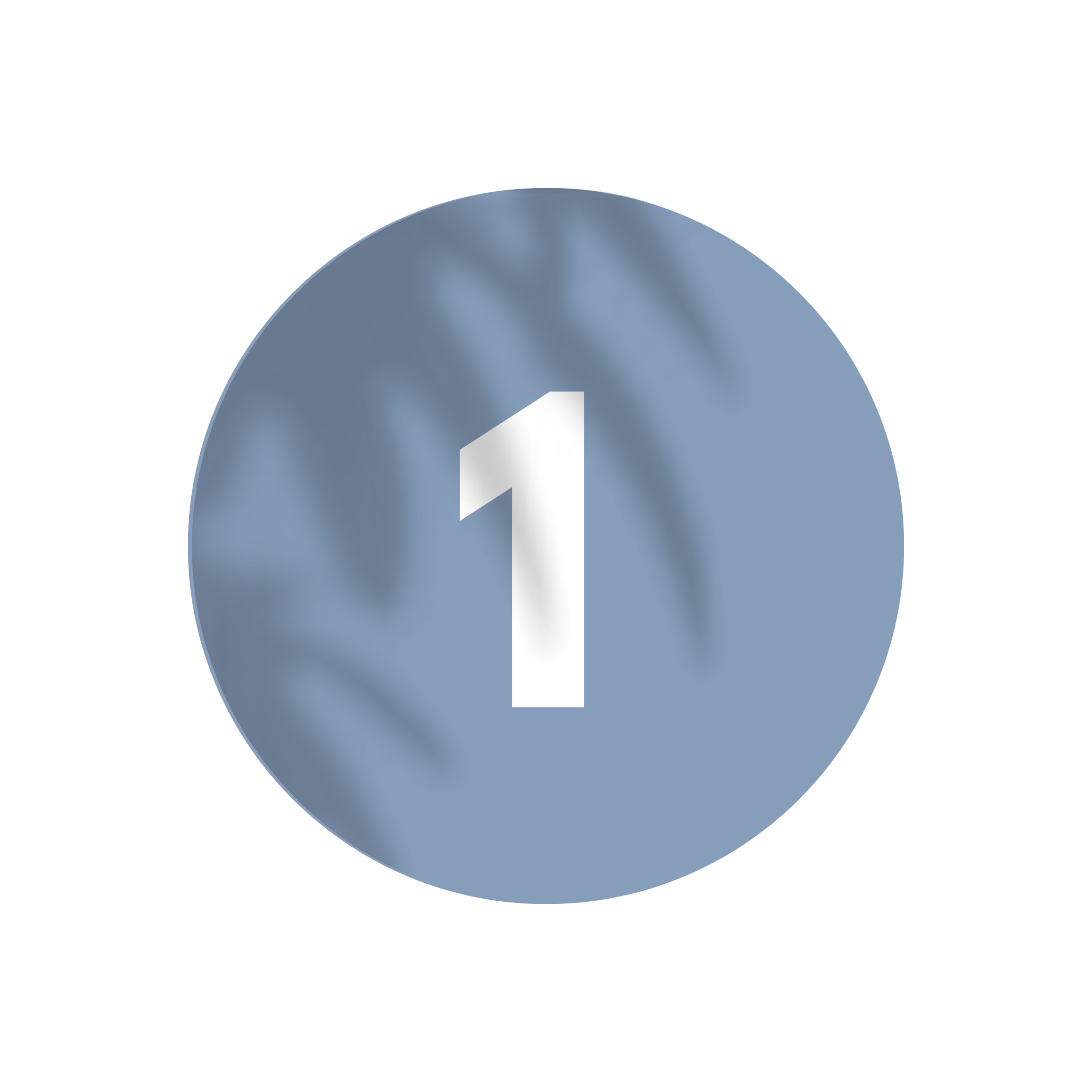 A metallic blue object with a smooth, curved surface and a white arrow symbol in the center.