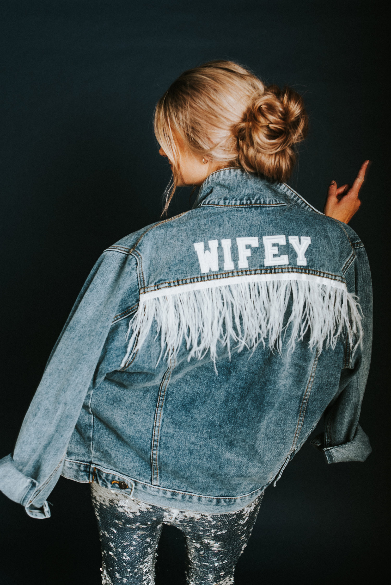 feather denim jacket