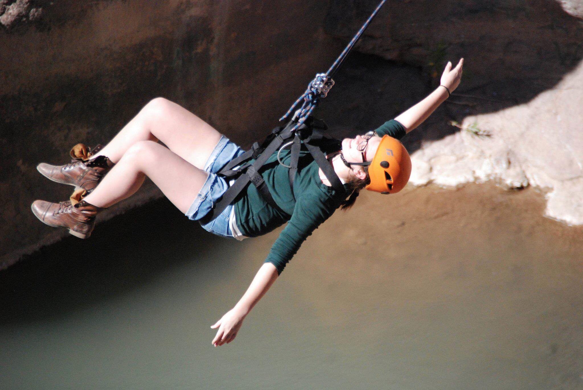 Cat after she jumped off of a bridge in Mendoza, Argentina in 2013 (she paid 30 pesos to do so). Photo by Robert Chew