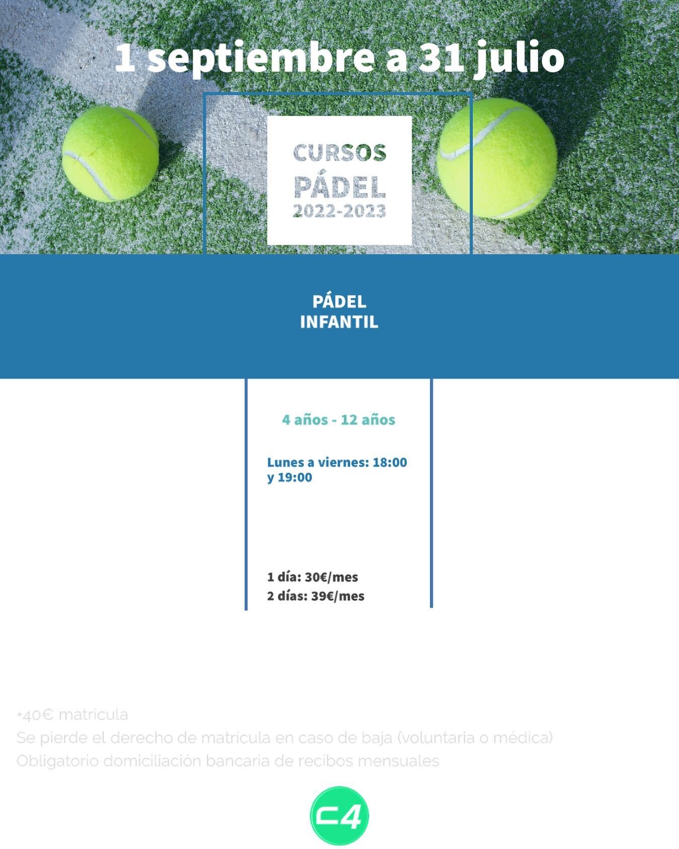 📣 INSCRIPCIONES ABIERTAS

M&aacute;s informaci&oacute;n en la recepci&oacute;n de @corner4jerez 

#ni&ntilde;os #padel #cursos #deporte