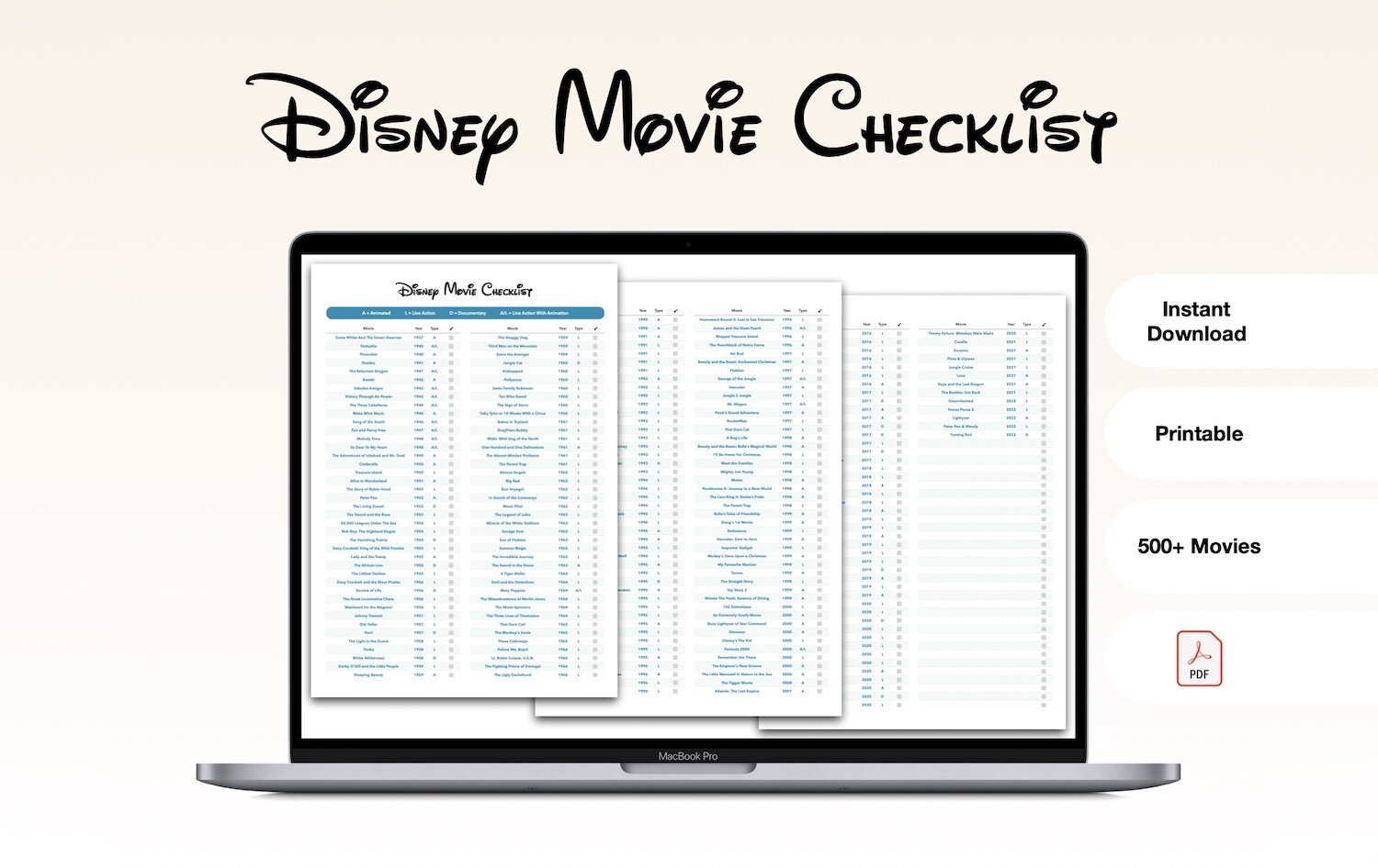 Disney Movie Checklist - $4.99