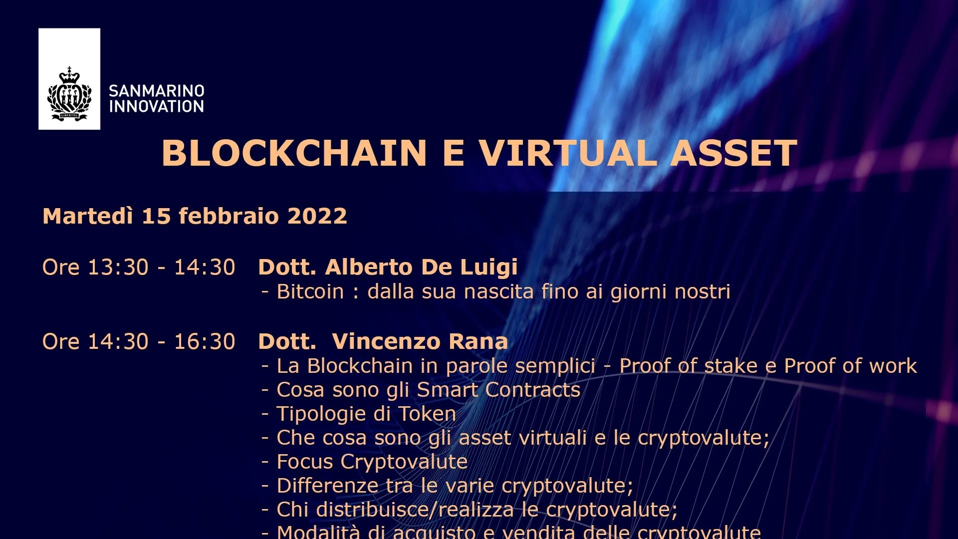 Workshop online 15 e 16 Febbraio : Blockchain e Virtual Asset