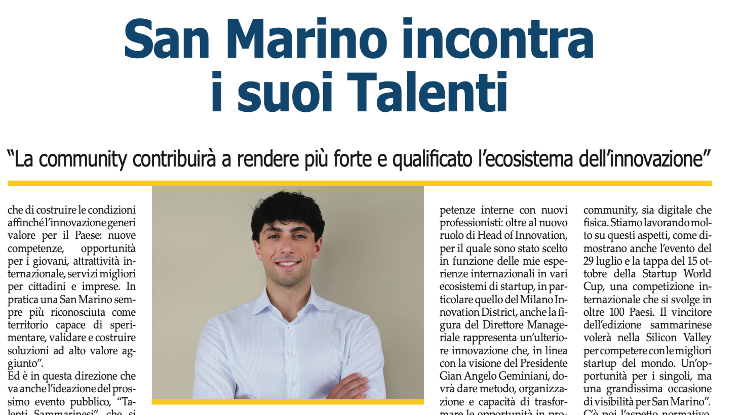 Nicolas Rossini presenta Talenti Sammarinesi e le nuove sfide di San Marino Innovation