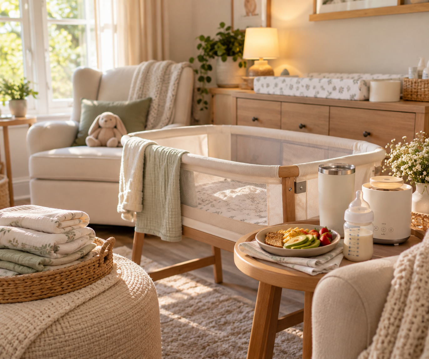 Calm, organized nursery set up for in-home postpartum concierge services