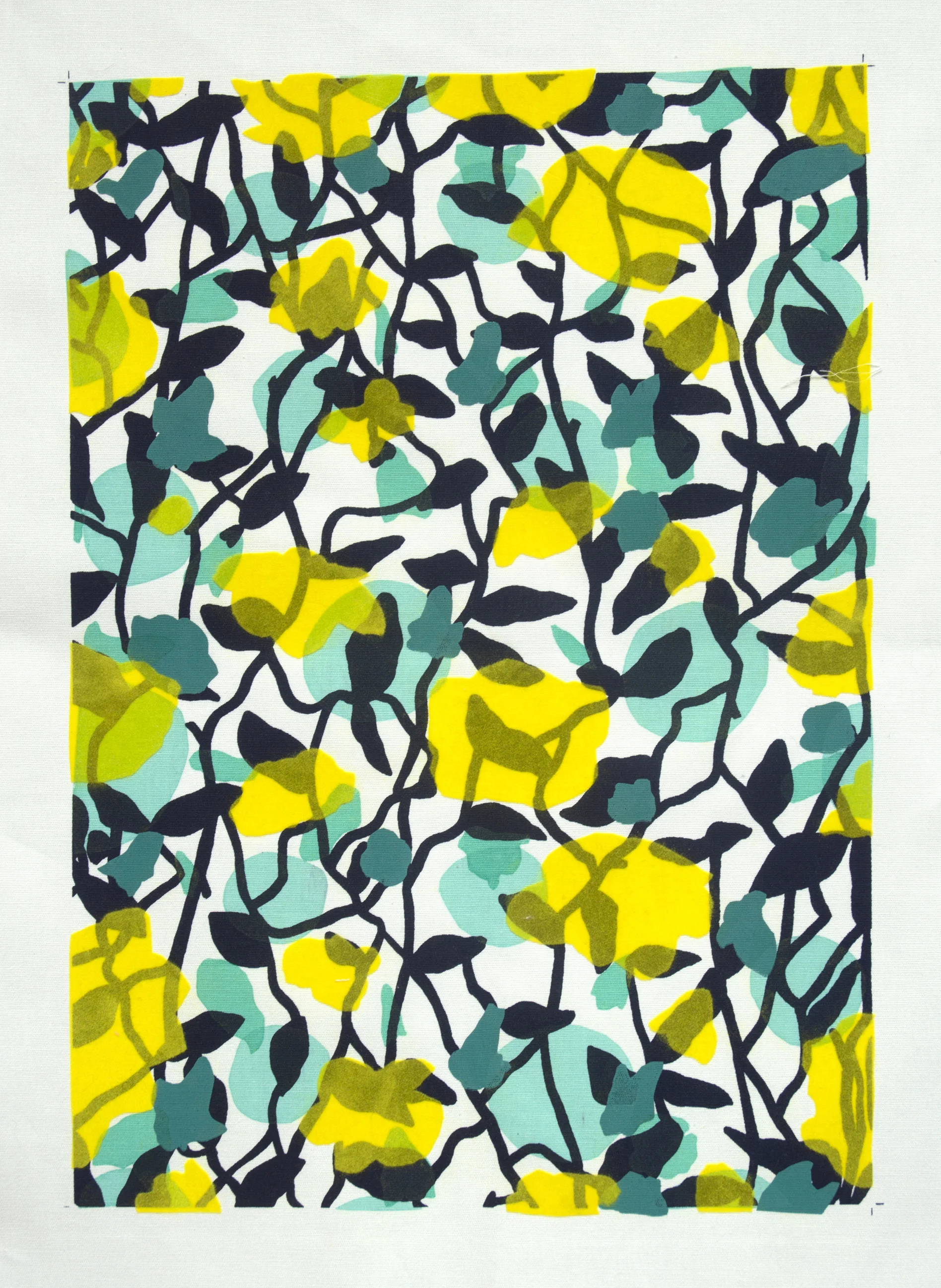 screenprint and hand dyed none-woven fabric on cotton
