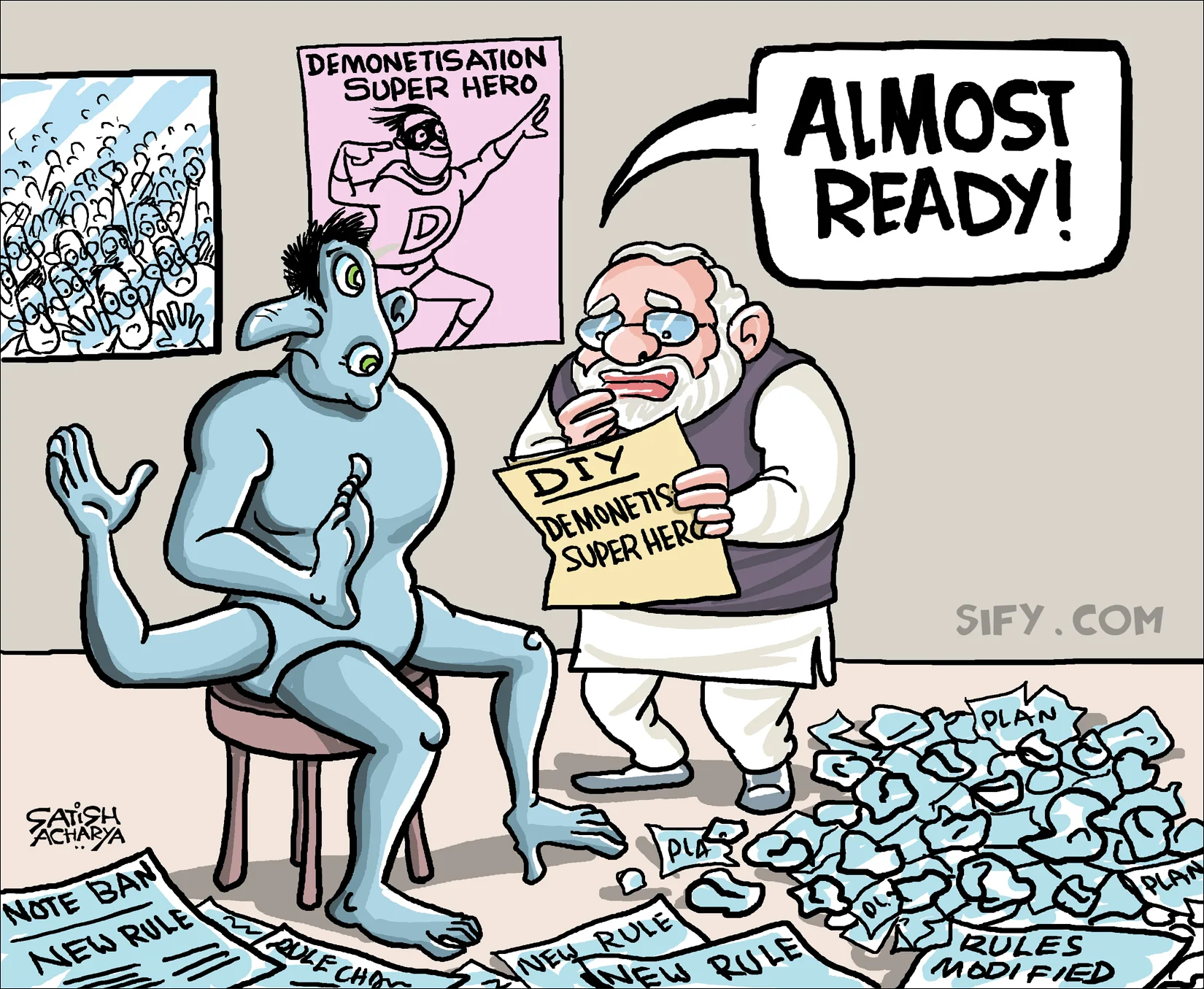 The demonetisation crisis in India, photo from SIFY and Satish Acharya