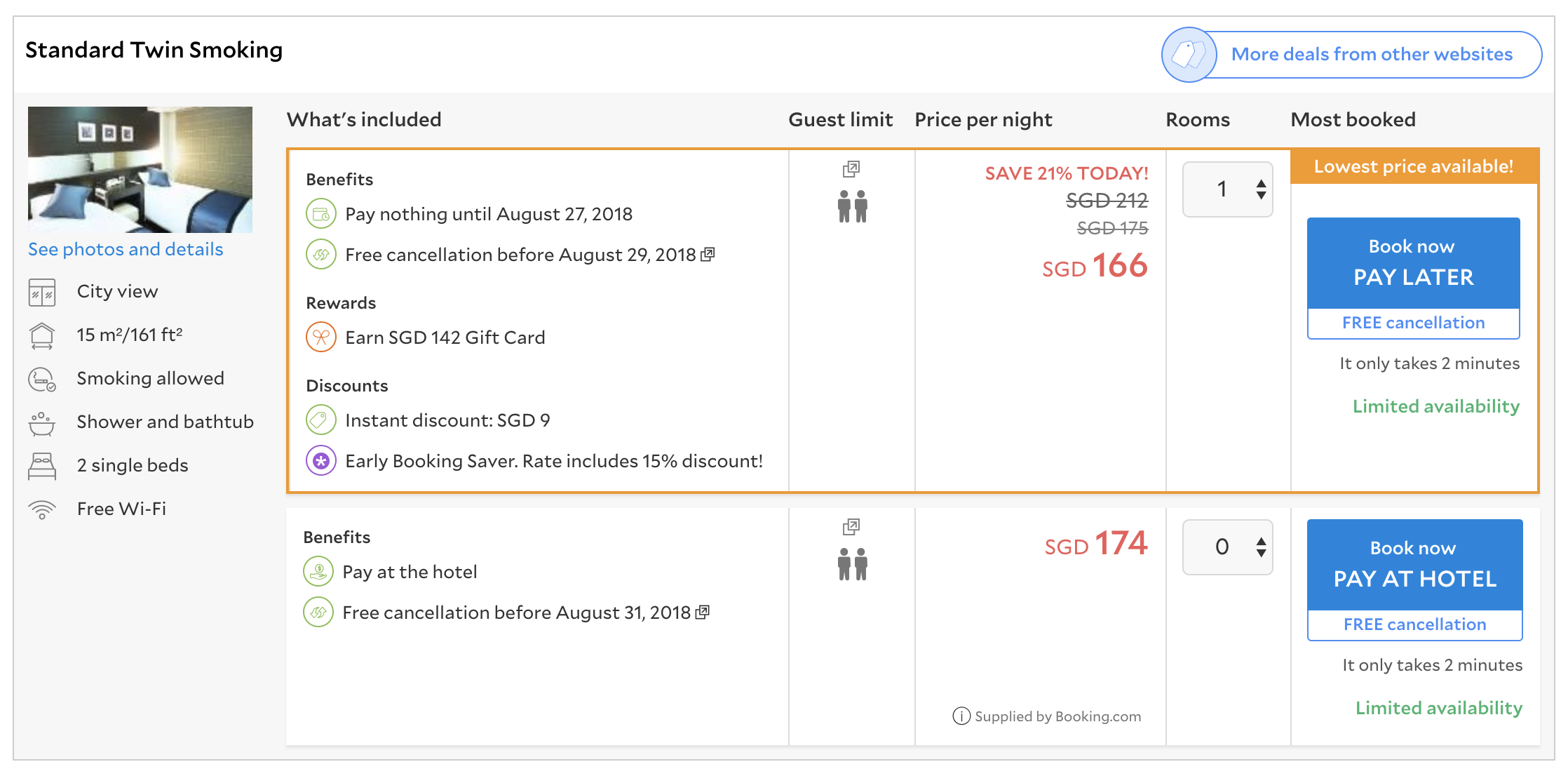 A very unscientific test booking query on Agoda for the same hotel on the same nights