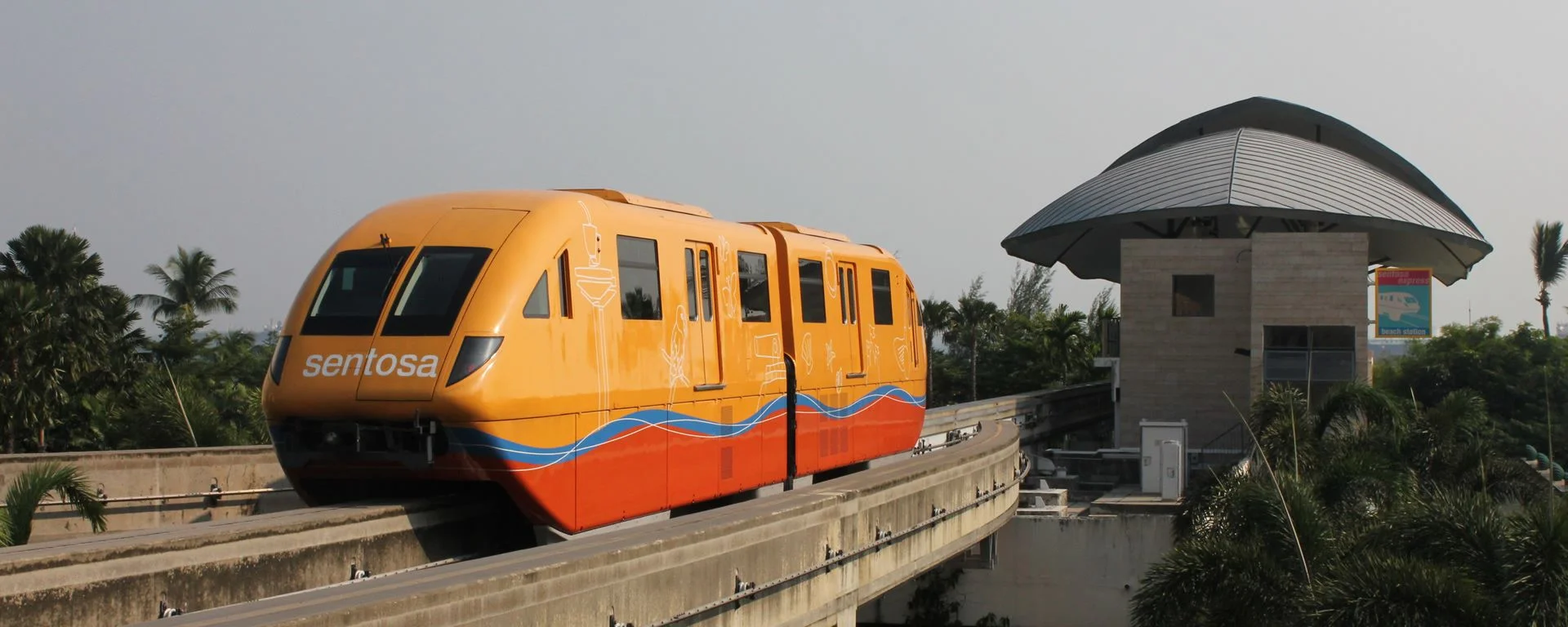 The short service on the Sentosa Express brings you from the mainland at HarbourFront right up to the Beaches at.... Beach Station, photo from SGTrains