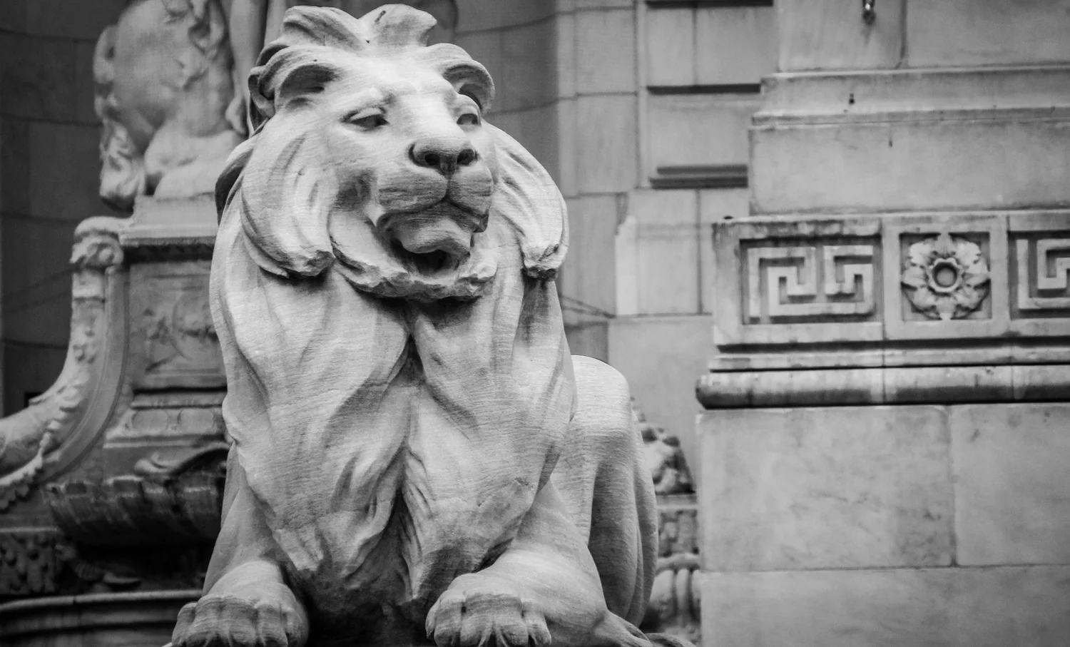 The two lions guarding the entrance of the NYPL building are named Lady Astor and Lord Lenox after the NYPL's founders, photo from NYPL