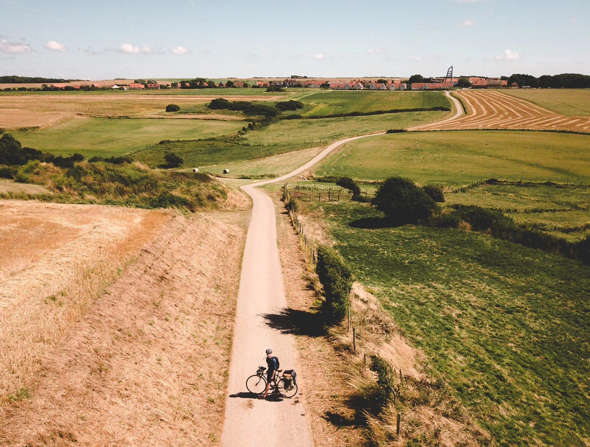 Drone shot of sam on his bike