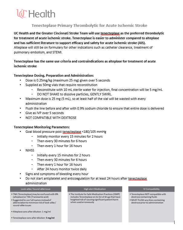 Tenecteplase Preferred Thrombolytic UCH
