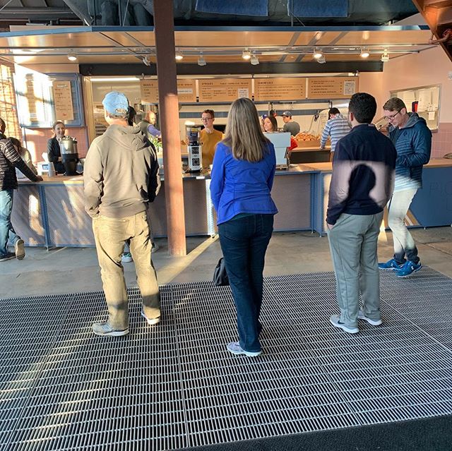 Just after 8AM on Sunday and there is already a line 50 deep for @benchwarmersbagels at the soft opening weekend @transfercofoodhall.