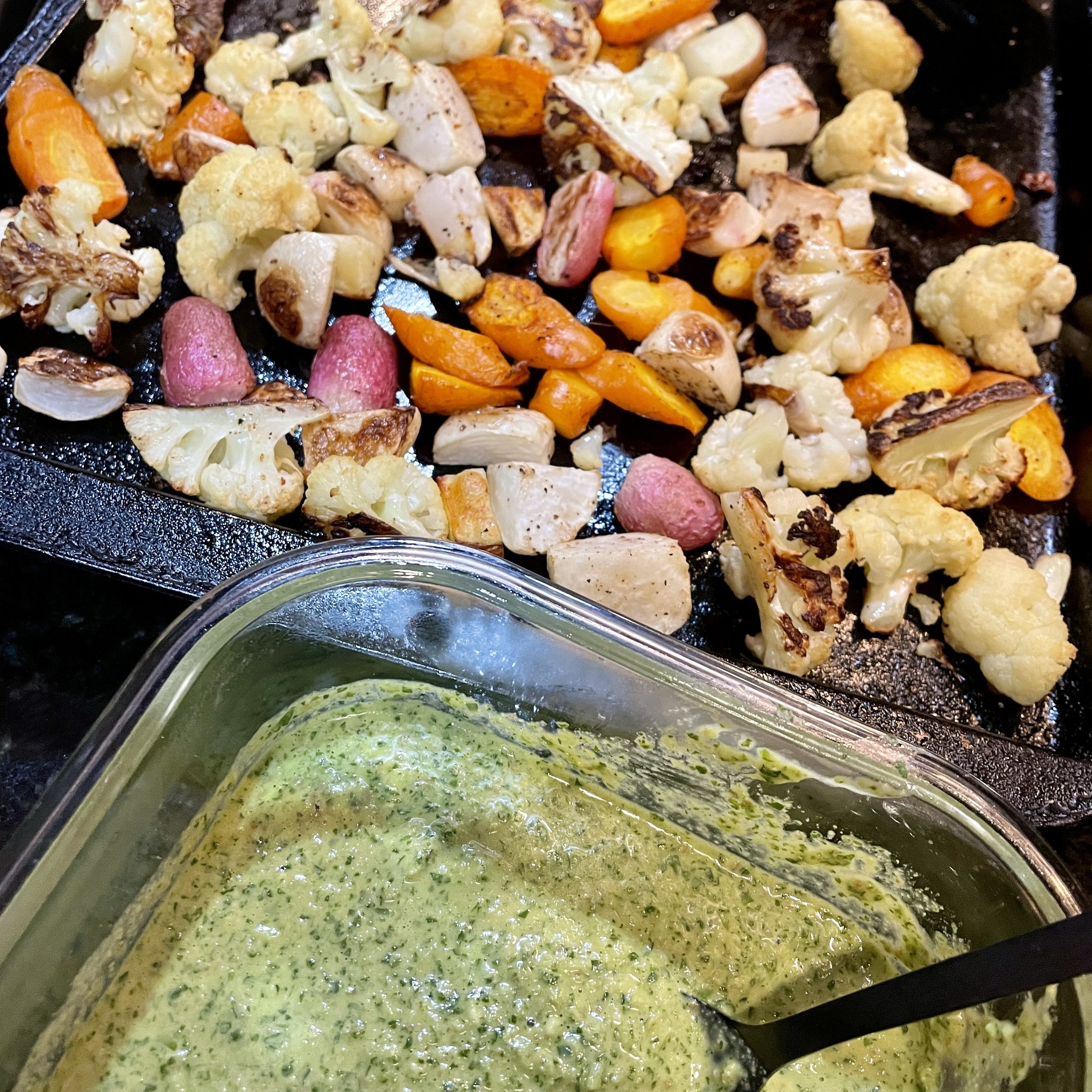Roasted Veg with Green Sauce