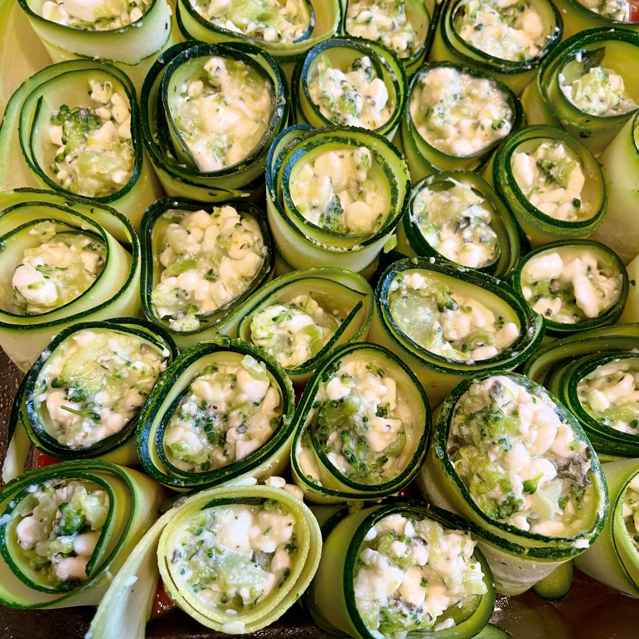 Sort of a clean-out-the-fridge dish here: Zucchini roll-ups lookin cute!