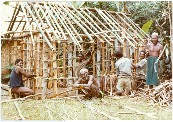 Owa, Sirku and boys building our house (1981)