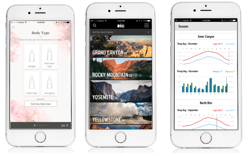 David's Bridal App and REI Co-op App.
