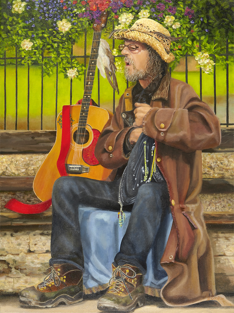 Musicman 18x24” Oil on canvas. Please contact me with any questions or inquiries.