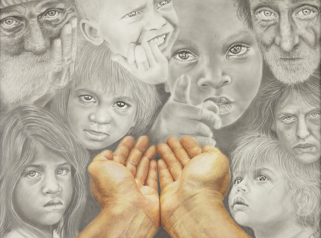 The Eyes of Poverty 18x24 graphite and Colored pencils. Please contact me with any questions or inquiries.