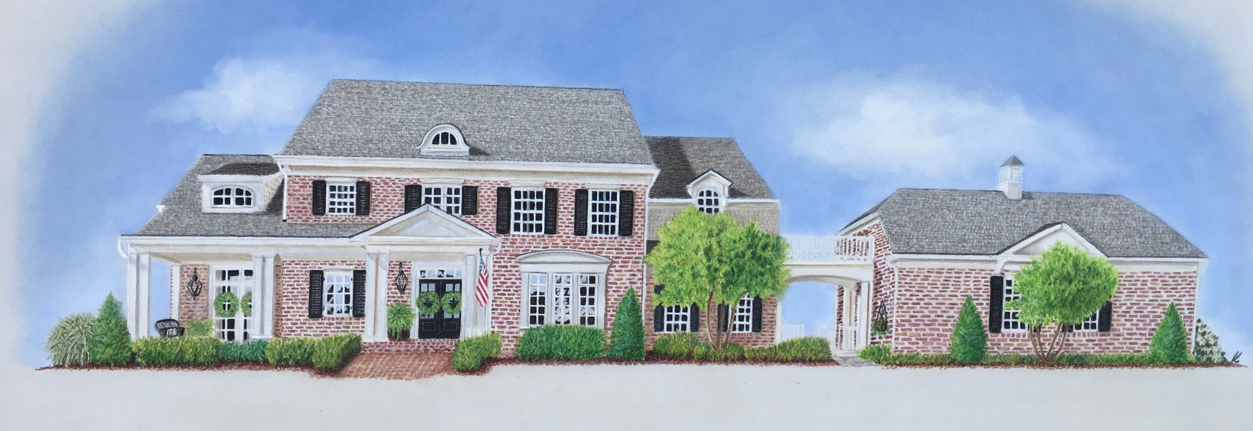 Home of my Heart 12x28 colored pencil commissioned sold 