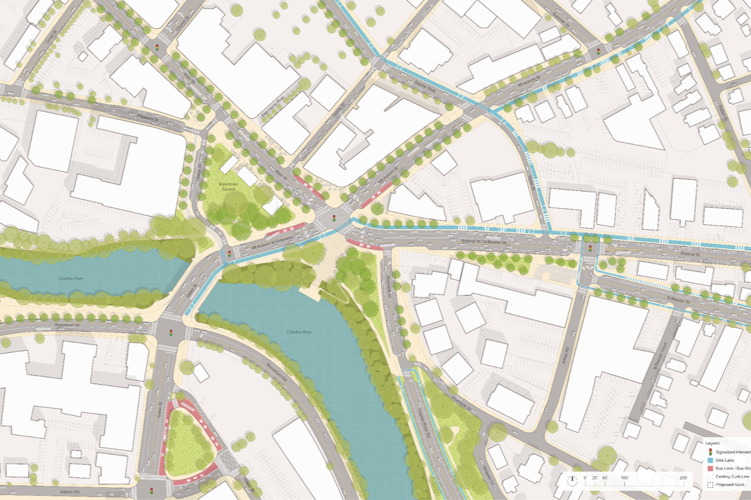 Ariel concept design of the Four Corners design of Watertown Square