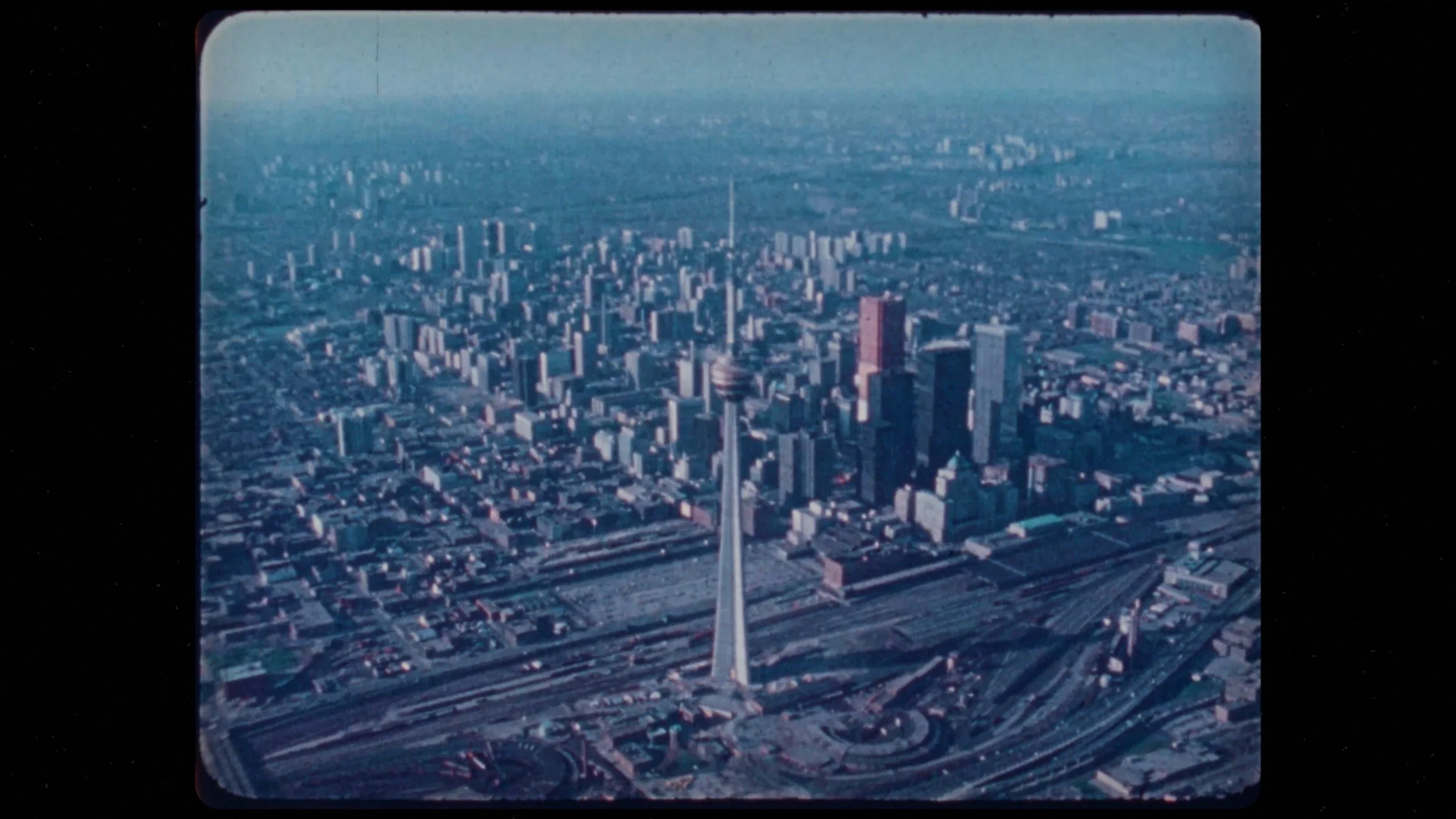 Archival footage of the CN Tower in Toronto