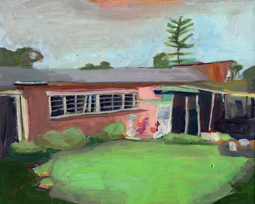 Sue Michael, Flamingo Front Yard, Broadview, 2016, acrylic on board, 20 x 25 cm