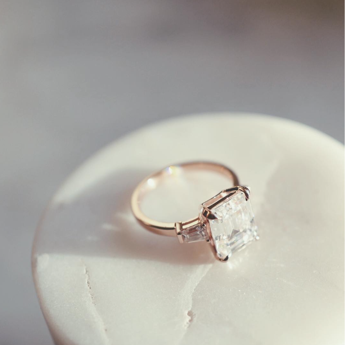Grace Kelly inspired emerald cut engagement ring