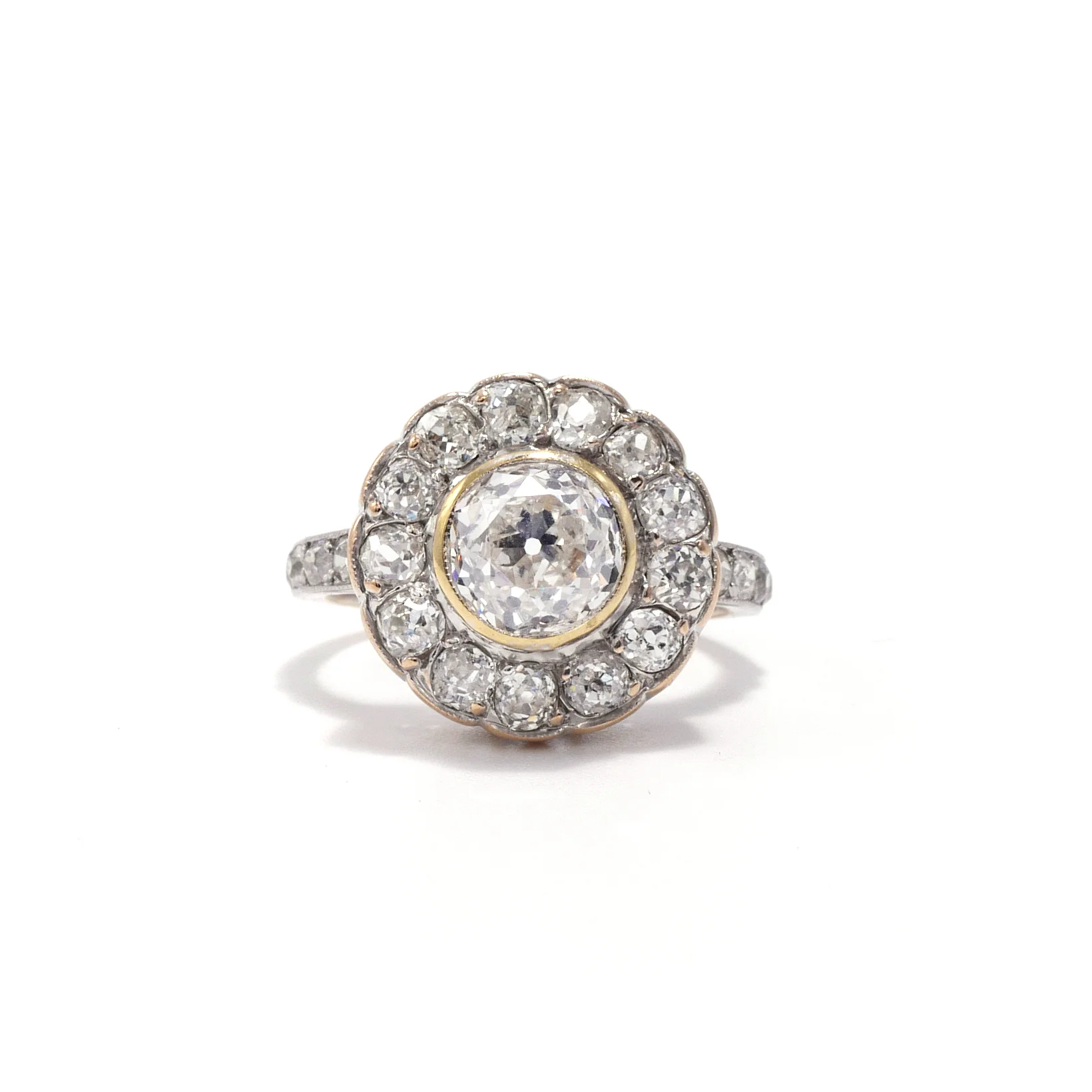 Victorian old european cut cluster engagement ring