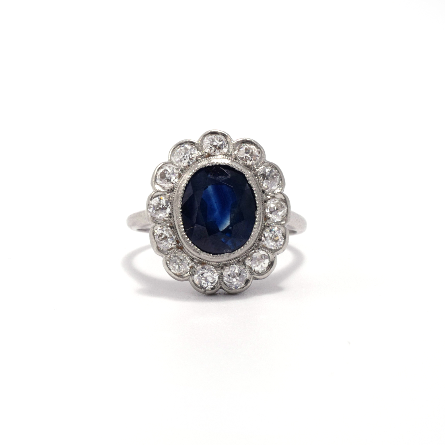 Deep Blue Sapphire and Diamond Engagement Ring